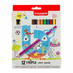 Set of triple colored pencils for kids - Bruynzeel - 12 colors