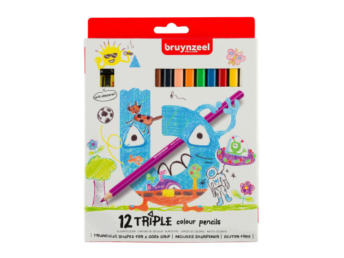 Set of triple colored pencils for kids - Bruynzeel - 12 colors