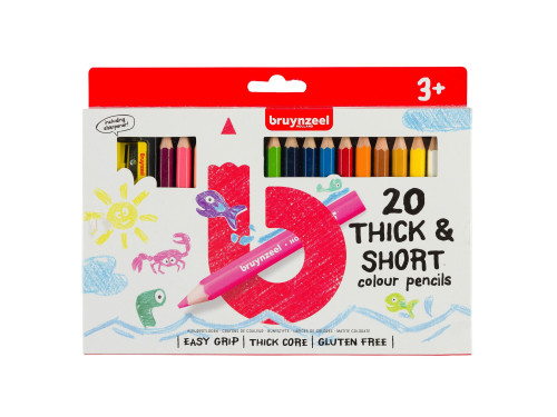 Set of thick and short colored pencils for kids - Bruynzeel - 20 colors