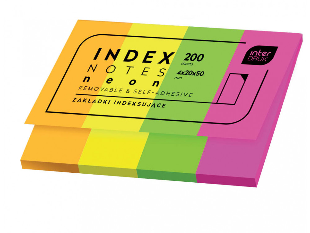 Zakładki indeksujące Neon Index Notes - Interdruk - 4 kolory, 200 szt.