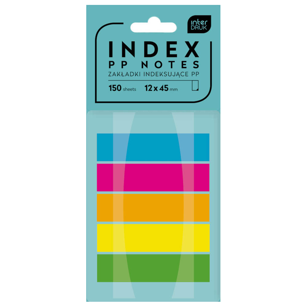Zakładki indeksujące PP Index Notes w podajniku - Interdruk - 5 kolorów, 150 szt.