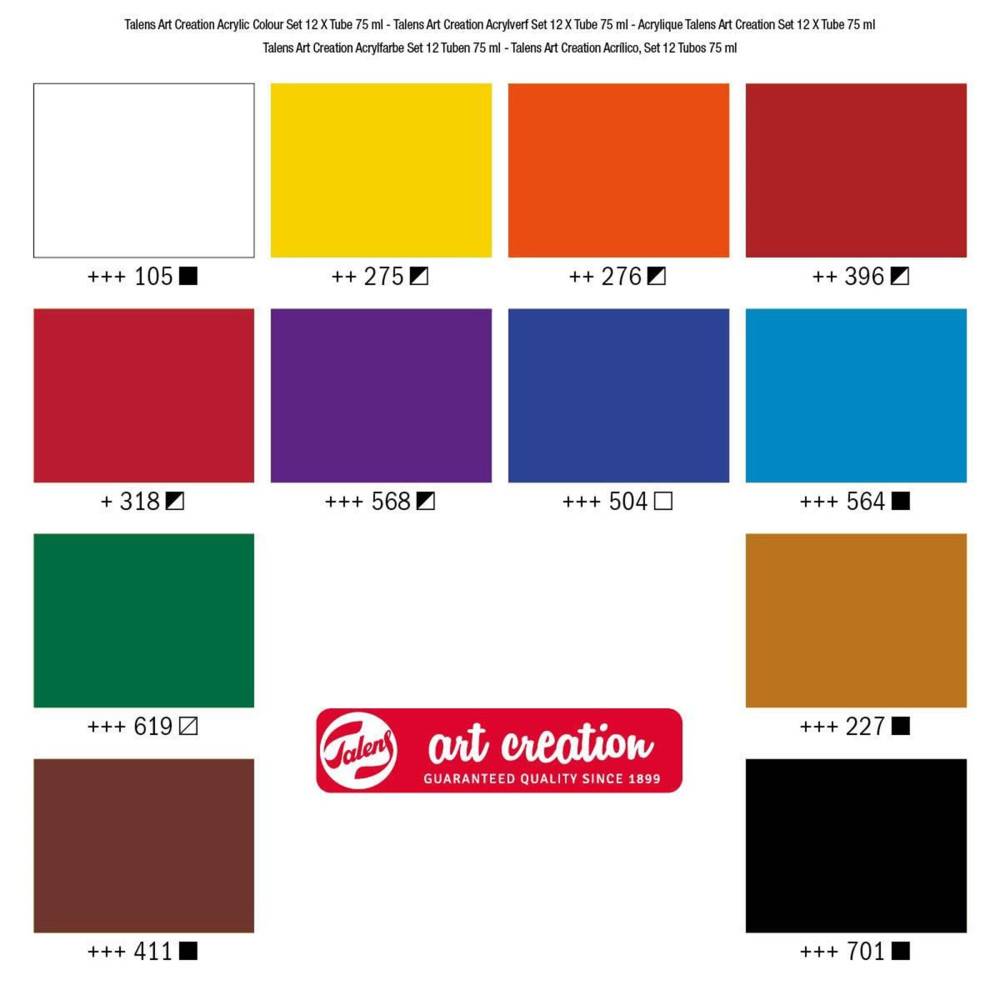 Zestaw farb akrylowych w tubkach - Talens Art Creation - 12 kolorów x 75 ml