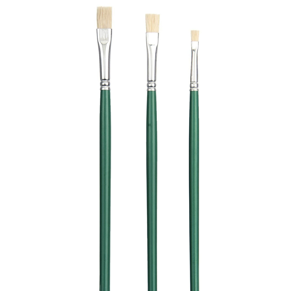 Set of flat, natural bristle brushes - Talens - oils and acrylics, 3 pcs.