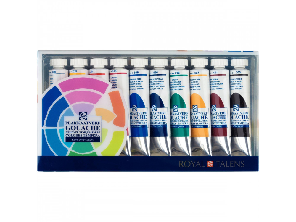 Set of Extra Fine gouache paints in tubes - Royal Talens - 10 colors x 20 ml
