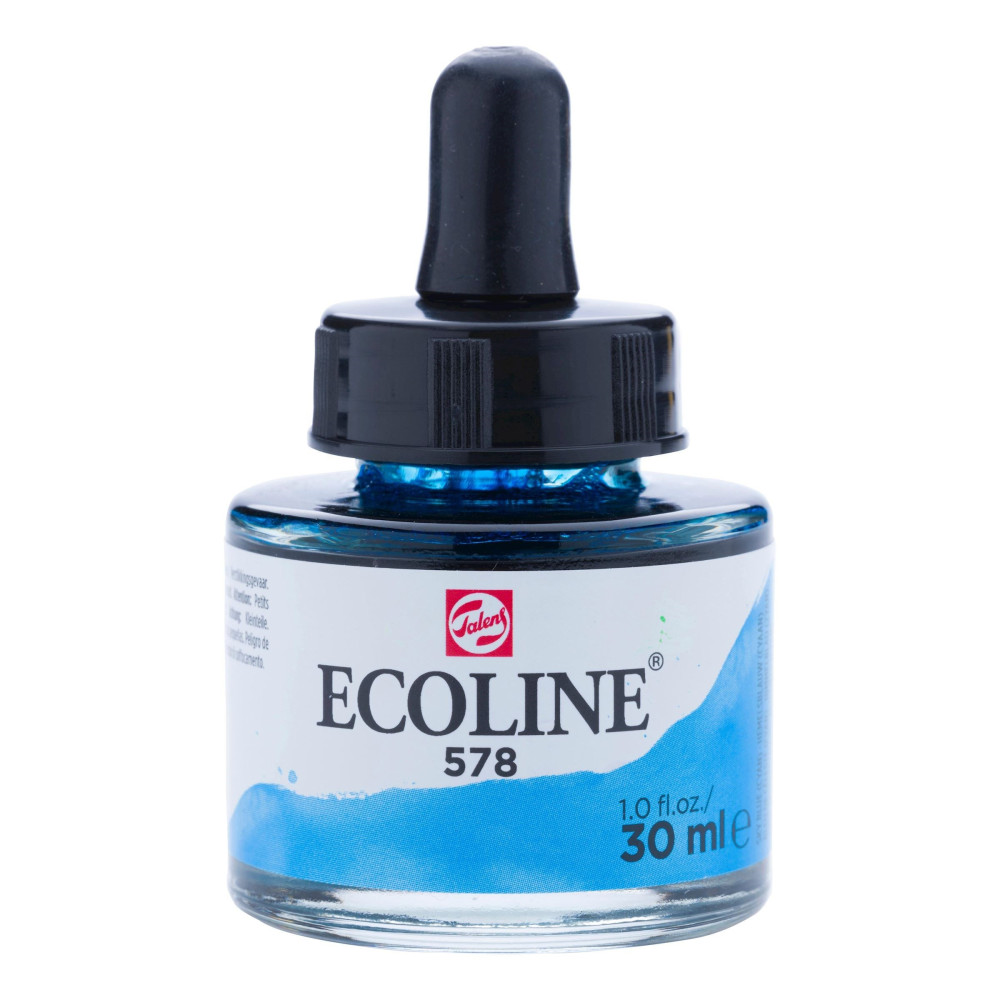 Liquid watercolor Ecoline in bottle - Talens - Sky Blue Cyan, 30 ml