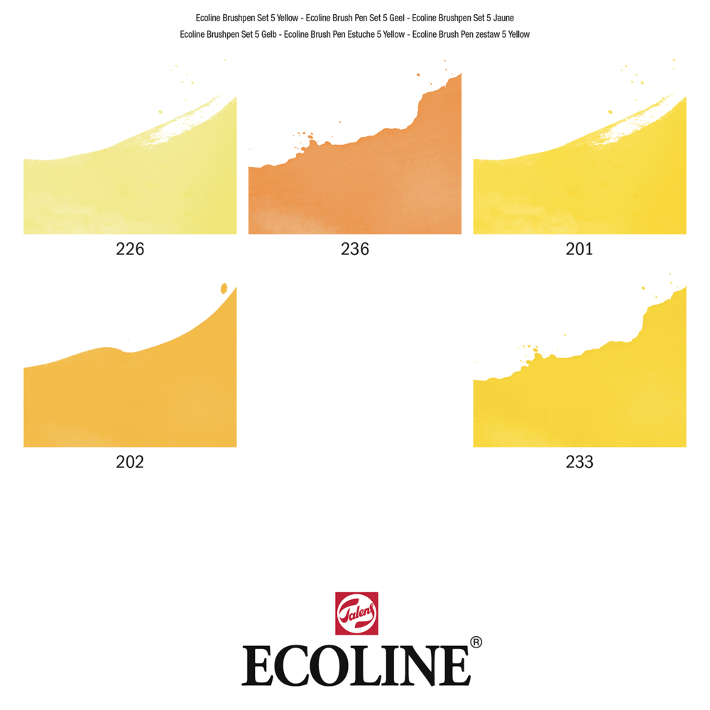 Zestaw pisaków pędzelkowych Ecoline - Talens - Yellow, 5 kolorów