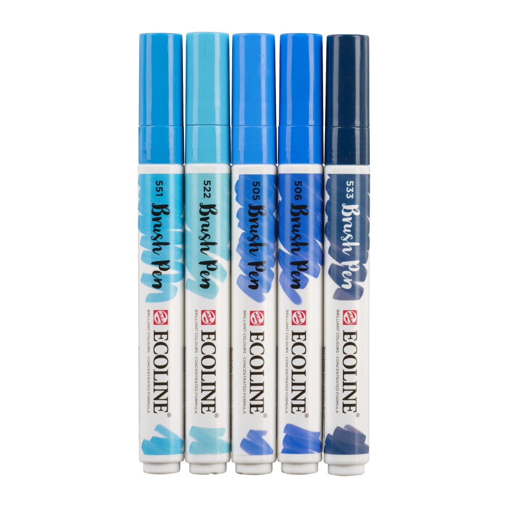 Brush Pen watercolor set Ecoline - Talens - Blue, 5 colors