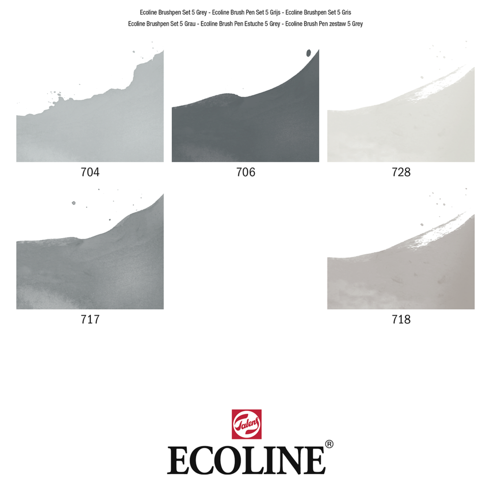Zestaw pisaków pędzelkowych Ecoline - Talens - Grey, 5 kolorów