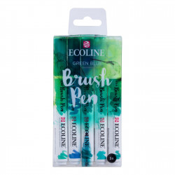 Brush Pen watercolor set Ecoline - Talens - Green Blue, 5 colors