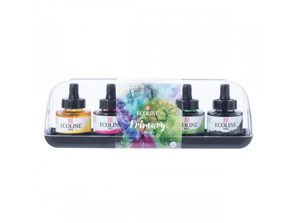 Set of liquid watercolor Ecoline in bottle - Talens - Primary, 5 colors x 30 ml