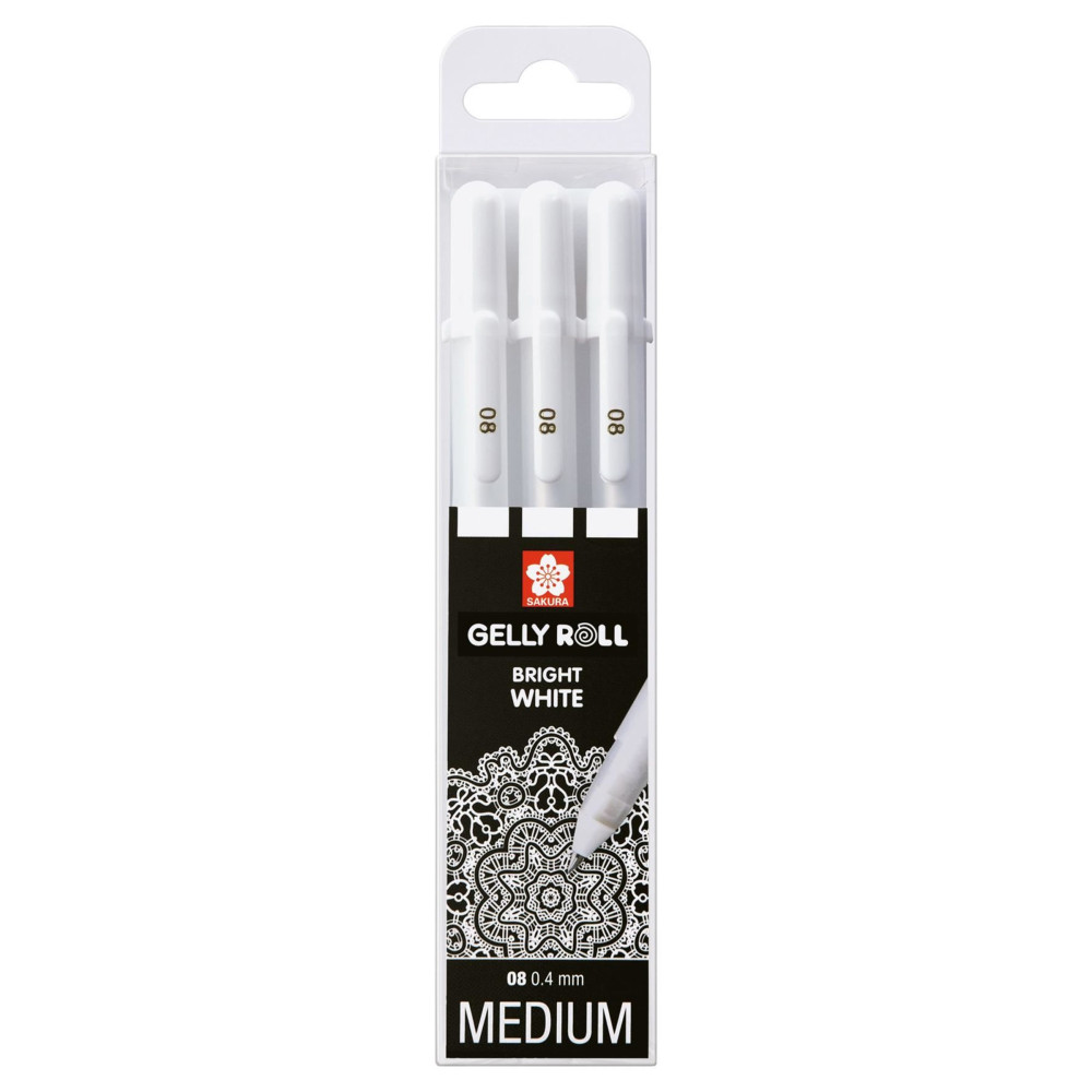 Zestaw długopisów żelowych Gelly Roll 08 - Sakura - białe, 3 szt.