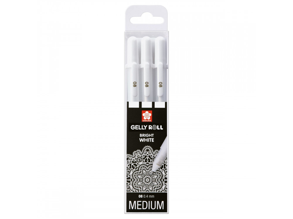Set of Gelly Roll Bright White pen set 08 - Sakura - white, 3 pcs.