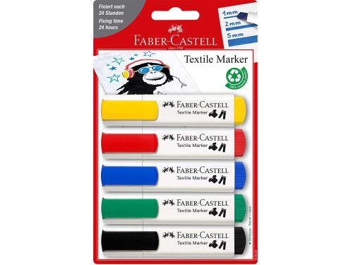 Set of textile markers - Faber-Castell - primary colors, 5 pcs.