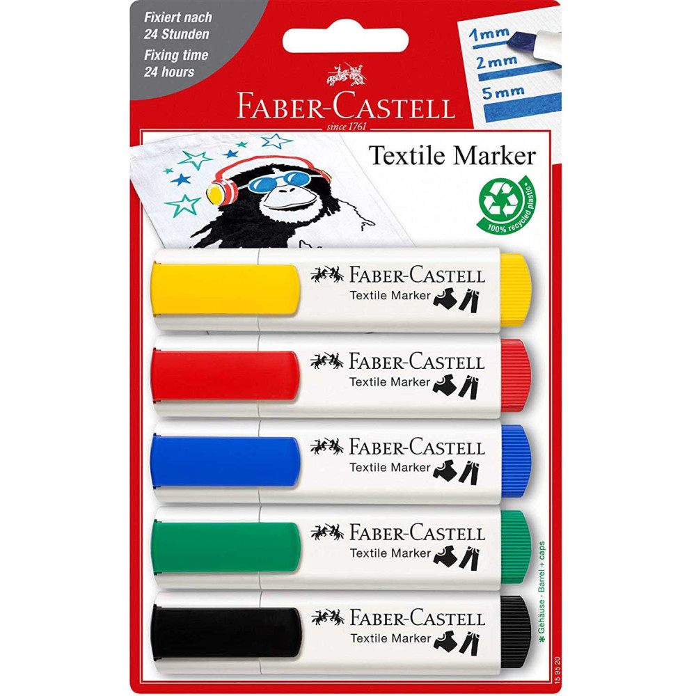 Set of textile markers - Faber-Castell - primary colors, 5 pcs.