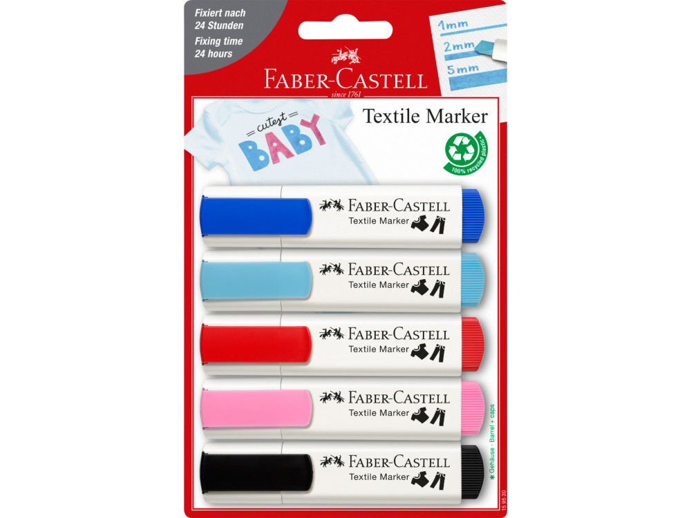 Zestaw markerów do tkanin Baby - Faber-Castell - 5 kolorów