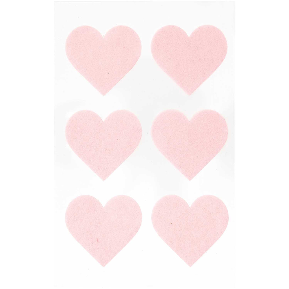 Felt hearts stickers - Paper Poetry - big, pink, 6 pcs.