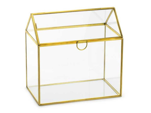 Glass box for envelopes - gold, 13 x 21 x 21 cm
