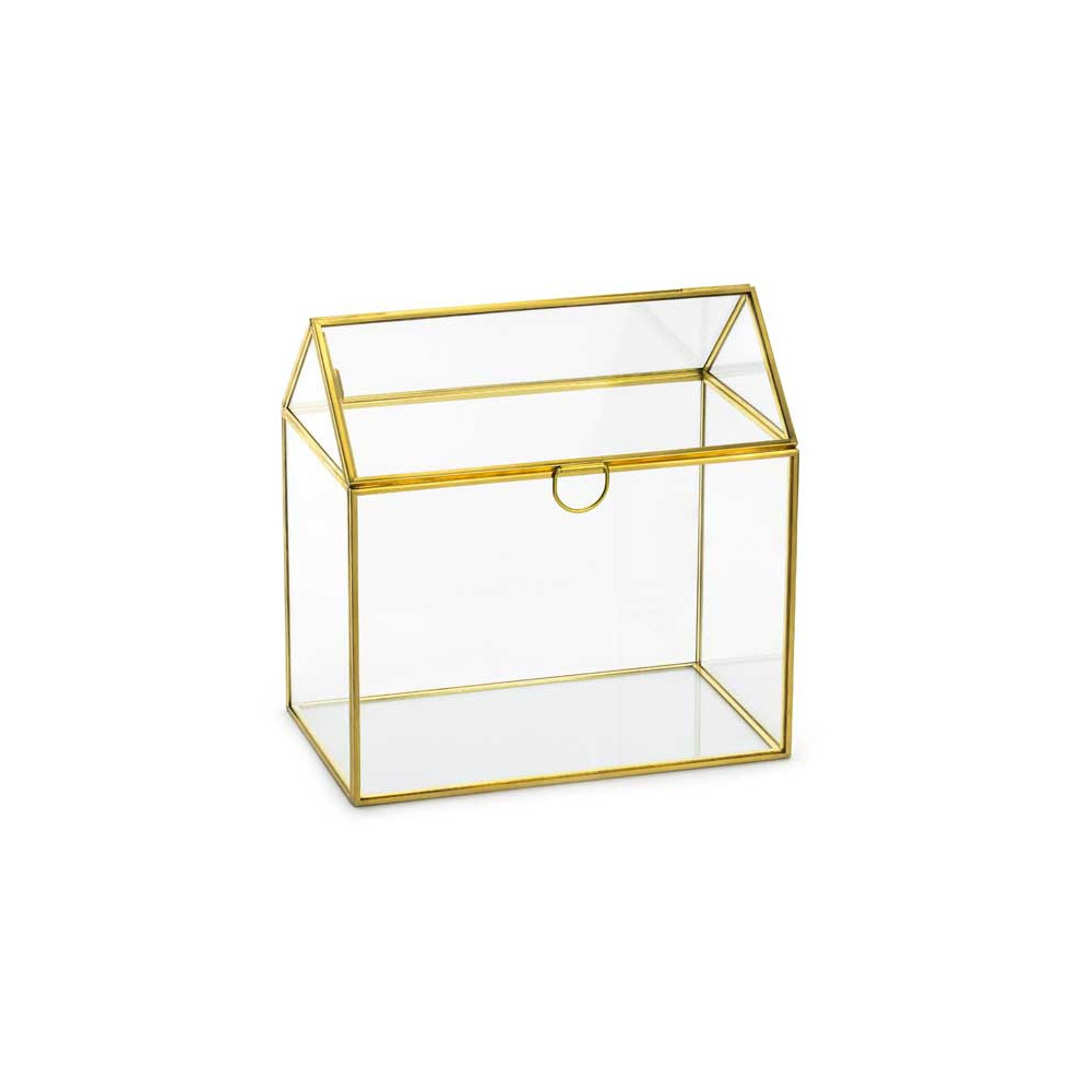 Szklane pudełko na koperty ślubne - złote, 13 x 21 x 21 cm