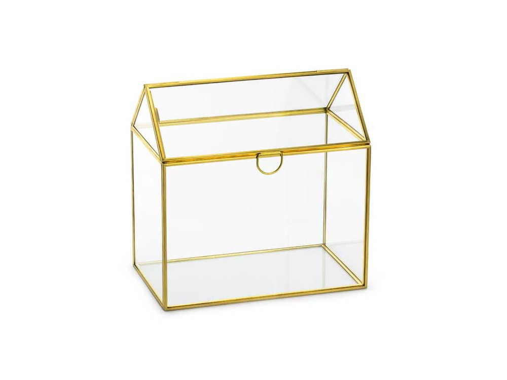 Glass box for envelopes - gold, 13 x 21 x 21 cm