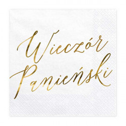 Serving napkins Wieczór Panieński - white and gold, 20 pcs.