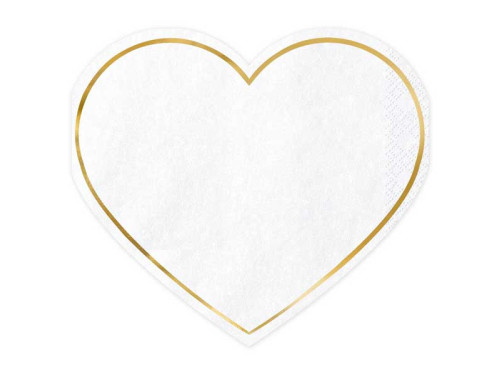 Serving heart napkins - white and gold, 20 pcs.