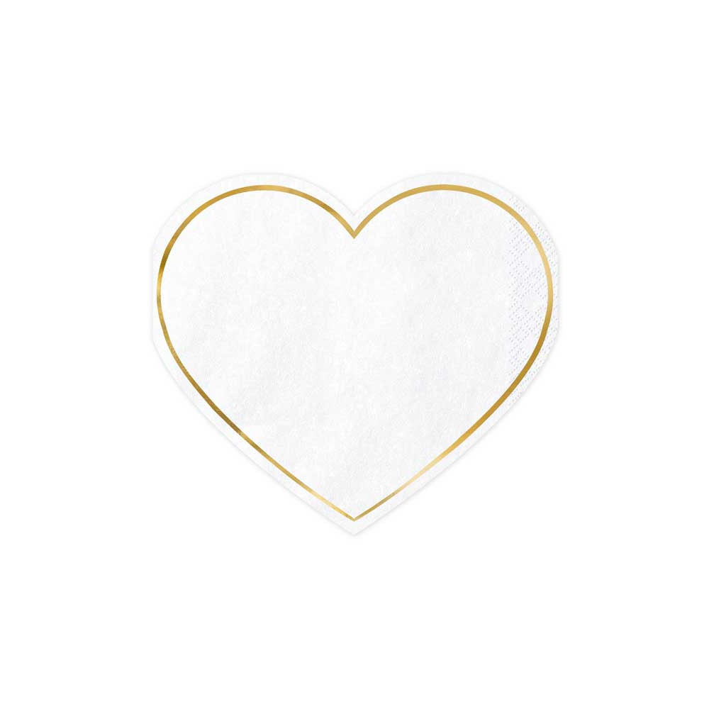 Serving heart napkins - white and gold, 20 pcs.