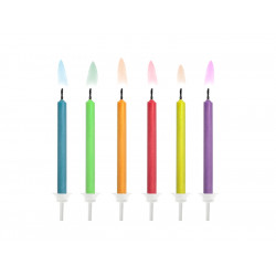 Birthday candles, colorful flames - 6 cm, 6 pcs.