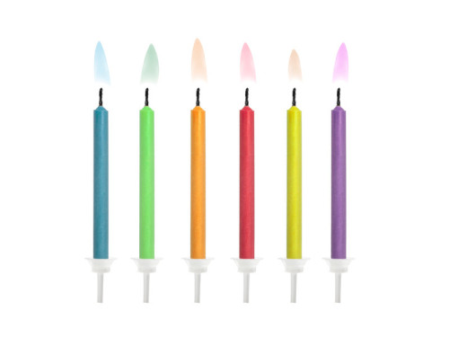 Birthday candles, colorful flames - 6 cm, 6 pcs.