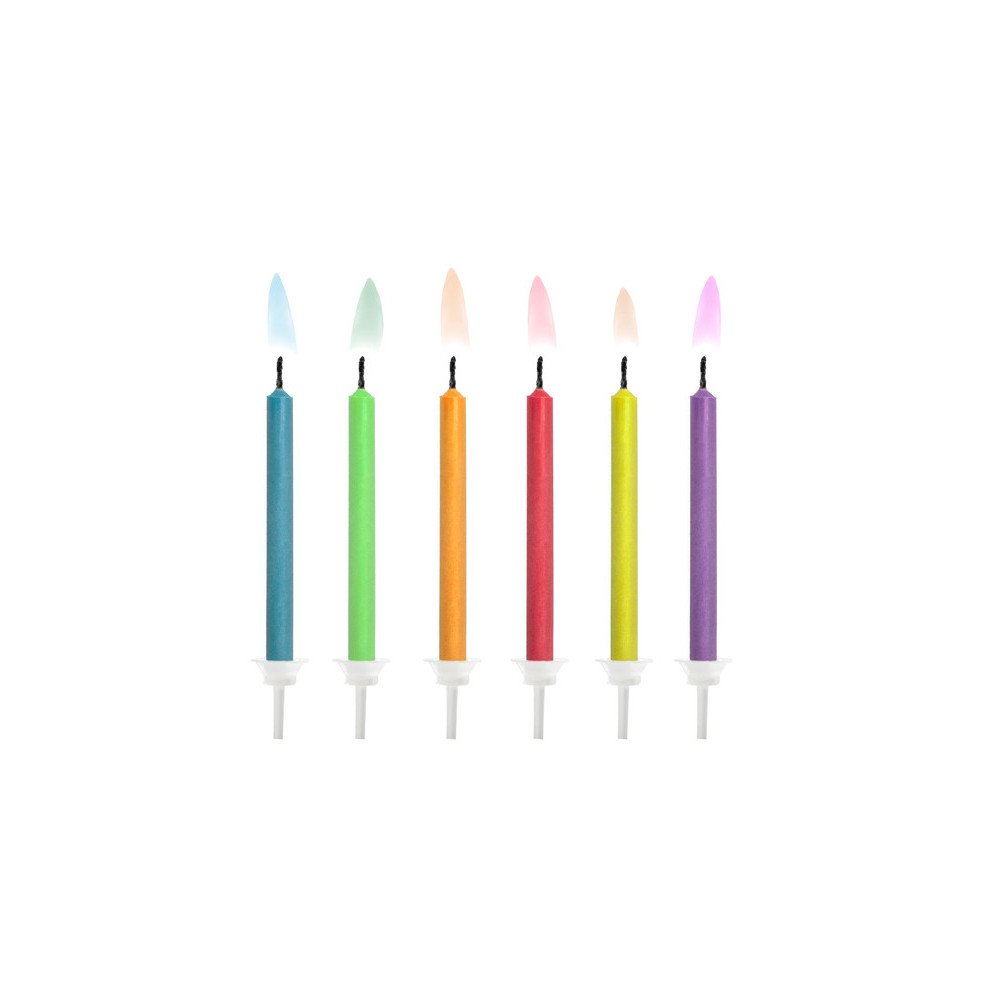 Birthday candles, colorful flames - 6 cm, 6 pcs.