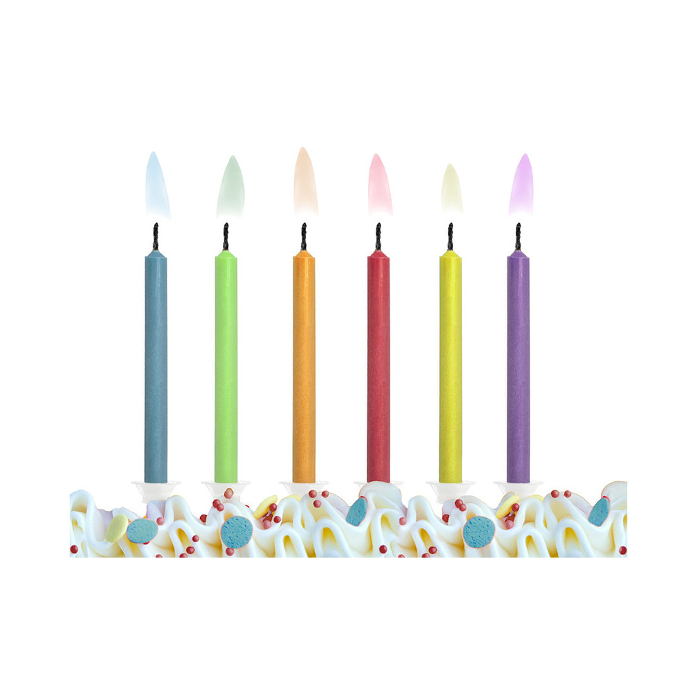 Świeczki urodzinowe, kolorowe płomienie - 6 cm, 6 szt