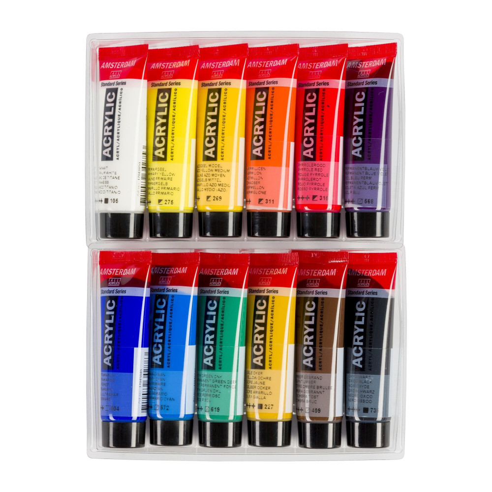 Set of acrylic paints in tubes - Amsterdam - 12 colors x 20 ml