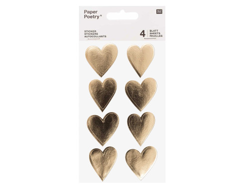 Stickers metallic hearts - Paper Poetry - gold, 32 pcs.