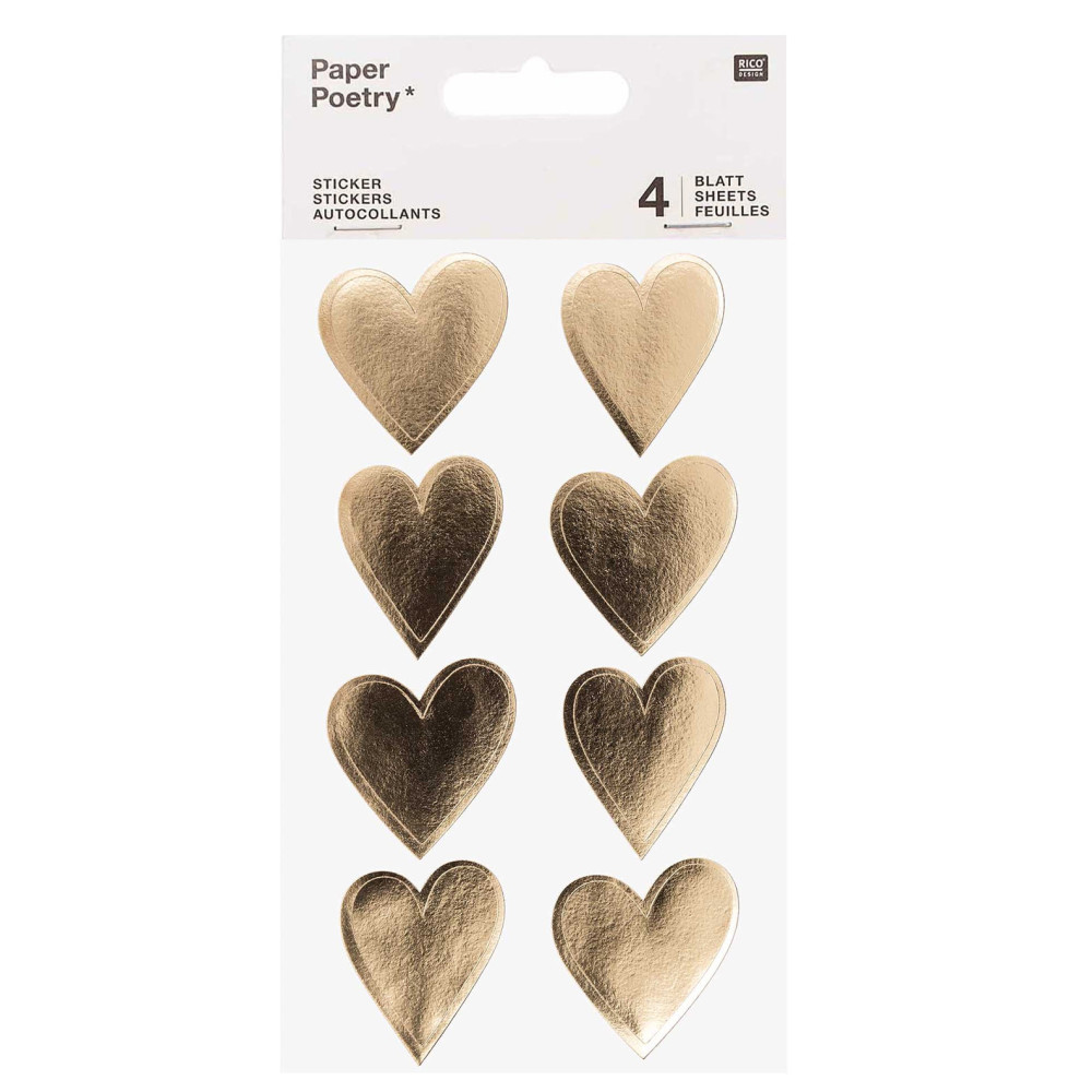 Stickers metallic hearts - Paper Poetry - gold, 32 pcs.