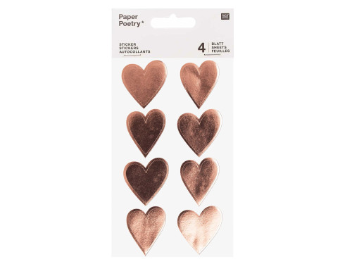 Stickers metallic hearts - Paper Poetry - rose gold, 32 pcs.