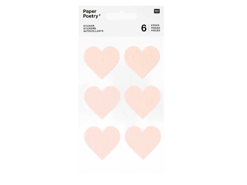 Felt hearts stickers - Paper Poetry - big, beige, 6 pcs.