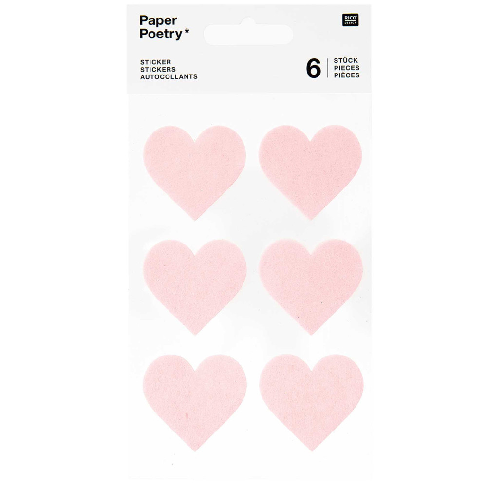 Naklejki filcowe Serca - Paper Poetry - duże, różowe, 6 szt.