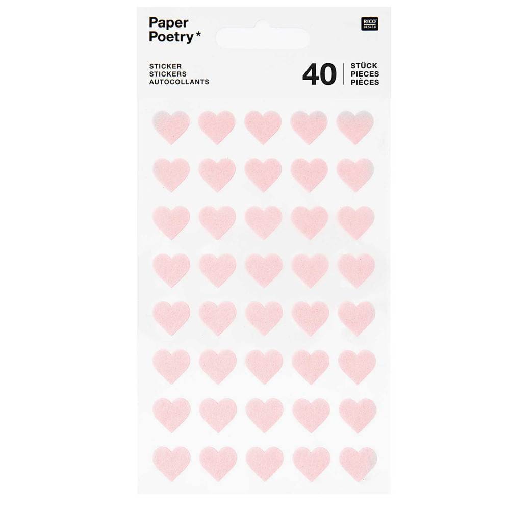 Naklejki filcowe Serca - Paper Poetry - małe, różowe, 40 szt.