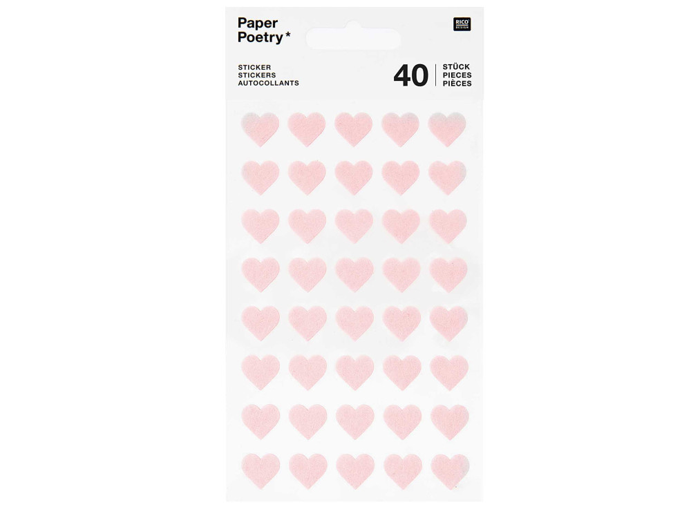 Felt hearts stickers - Paper Poetry - small, pink, 40 pcs.