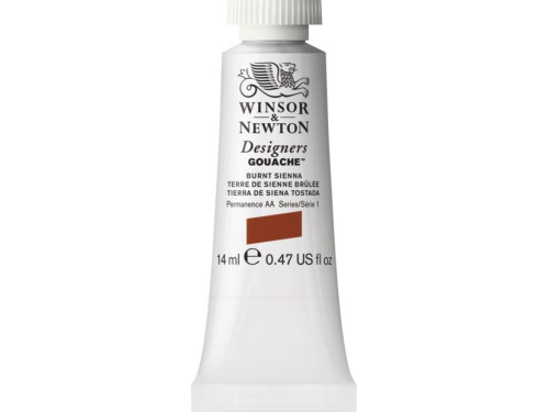 Gouache paint in tube - Winsor & Newton - Burnt Sienna, 14 ml