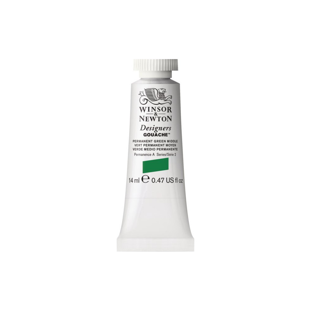 Gouache paint in tube - Winsor & Newton - Permanent Green Middle, 14 ml