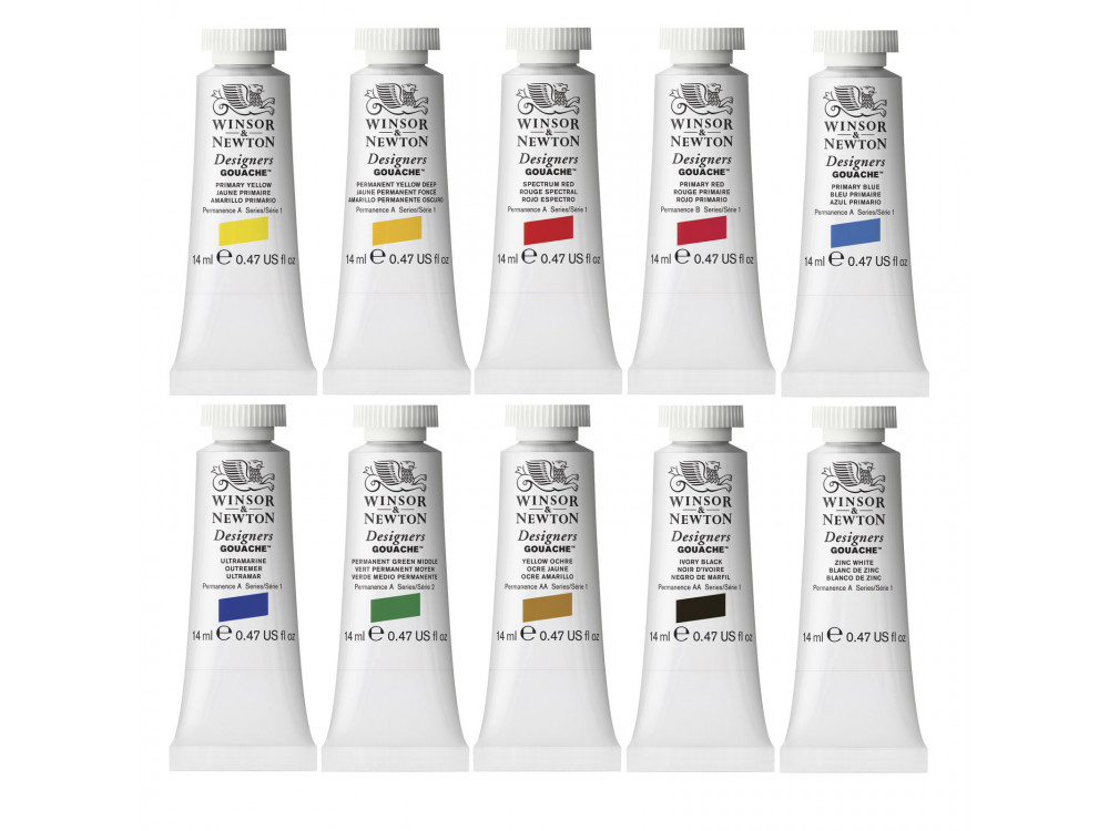 Set of Gouache paints in tubes - Winsor & Newton - 10 colors x 14 ml