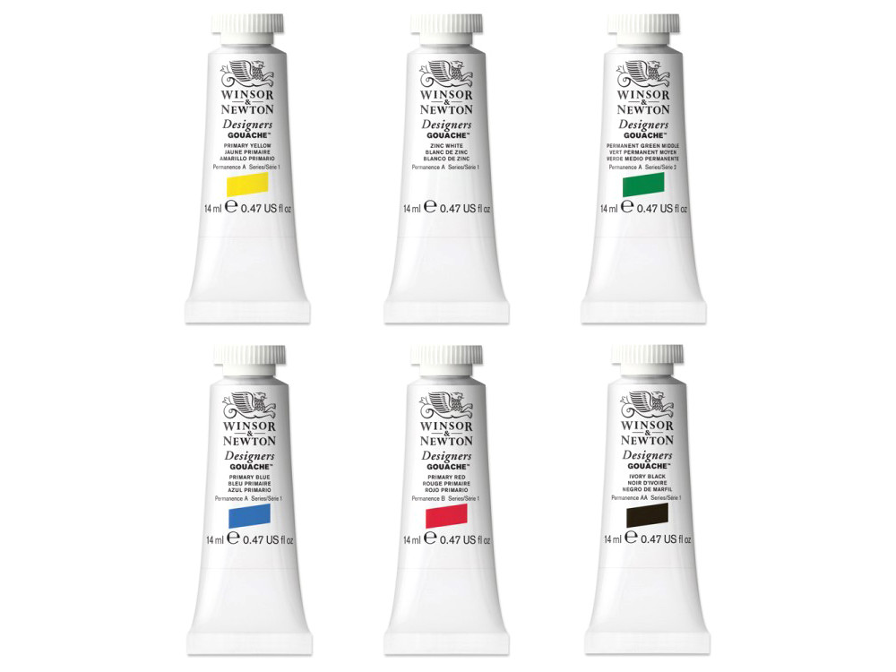 Set of Gouache paints in tubes - Winsor & Newton - 6 colors x 14 ml