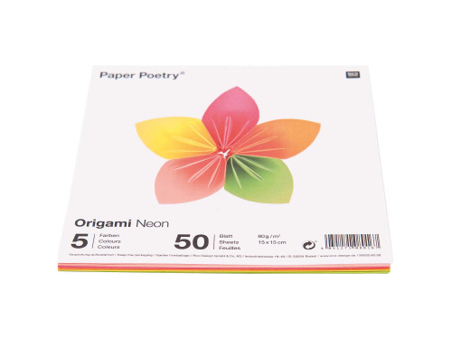 Papier origami Neon - Paper Poetry - kwadratowy, 15 x 15 cm, 50 ark.