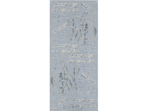 Stickersy, naklejki ażurowe - Szczęśliwego Nowego Roku, srebrne