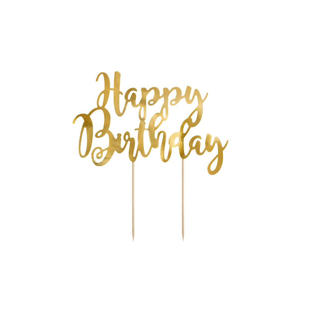 Cake topper Happy Birthday - gold, 22,5 cm