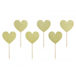 Cupcakes Hearts toppers - gold, 6 pcs.