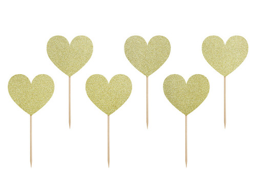 Cupcakes Hearts toppers - gold, 6 pcs.