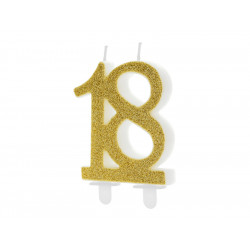 Birthday candle - number 18, glitter gold