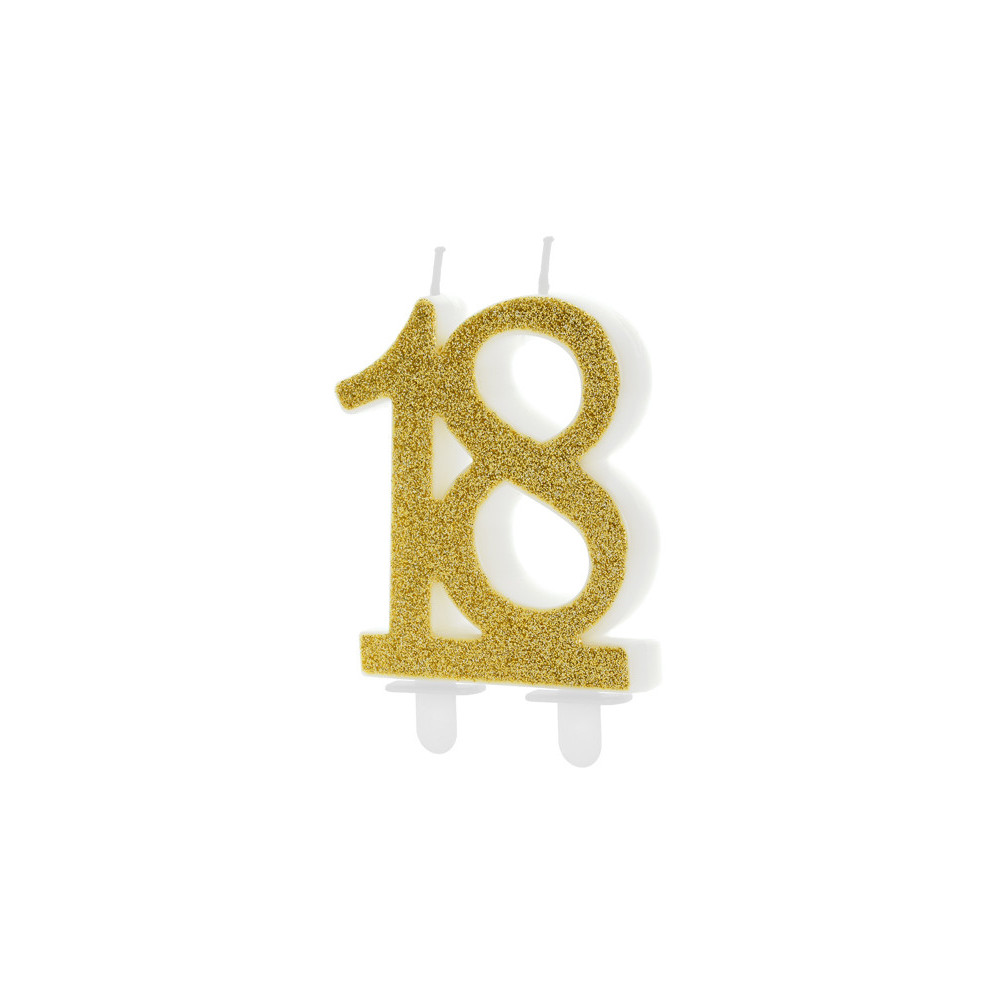 Świeczka urodzinowa liczba 18 - brokatowa, złota