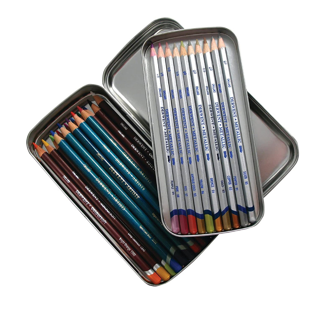 Metal pencil case for 42 pencils - Derwent - 18,5 x 9 x 3 cm
